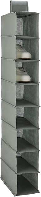 Amazon Basics 8-Tier Hanging Closet Shelf Shoe Organizer, 11.5 x 41 x 5.5 in, Dark Grey