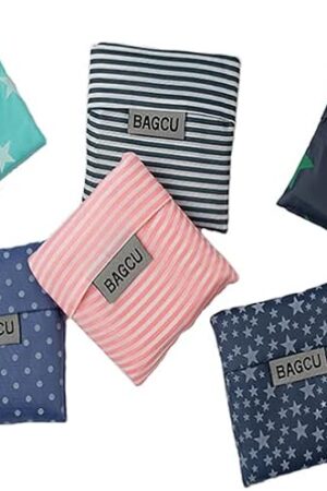 Cloth Tote Bags, Reusable, Foldable, Recycle for Shopping, Fits in Pocket, Eco Friendly for Groceries, Water Resistant, Lightweight, Strong & Durable Large (6Pack)