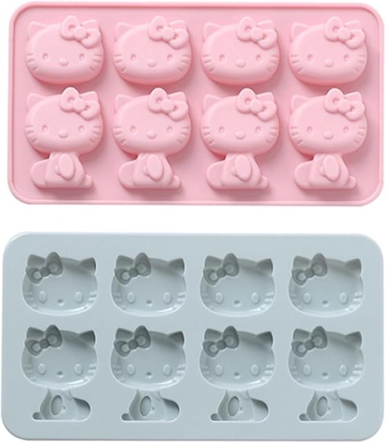 8 Cups Cute Cat Silicone Fondant Cake Mold,Hello ice mold,Kitty White Chocolate tray for Sugarcraft,Birthday Cake Decoration,Gumpaste Icing,Candy Cupcake Topper Decorating and DIY Baking Tools