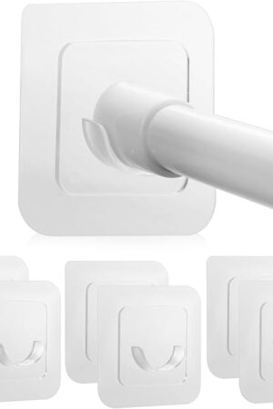 Adhesive Curtain Rod Holder, Goowin Tension Rod Holder, No Drilling Transparent Small Tension Rod Bracket (Only for Tension Rods Within 1" Diameter at Both Ends) (6 Pack)