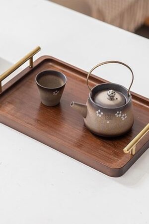 Bamboo Serving Tray with Gold Handles, Food Tray for Breakfast,Coffee Table,Dinner & Bar, Decorative Tray for Kitchen, Bedroom (Small)