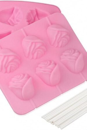 3D Flower Lollipop Mold and 20Pcs Sticks - MoldFun Rose Silicone Lolly Pop Tray for Hard Candy Chocolate Gummy Jello Sucker