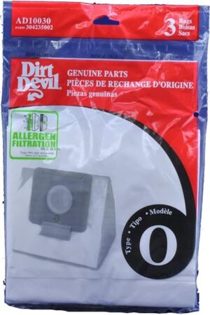 Dirt Devil Vacuum Cleaner Bags for Tattoo Canister Vacs, Pack of 3, Red, Type O Allergen Filtration, Part # AD10030, Dirt Devil Vacuum Bags Refill