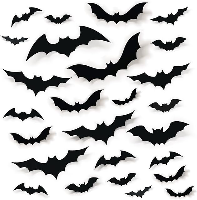 68Pcs Bat Wall Decor, Halloween Decorations 3D Bats Wall Decor Realistic PVC Bats Stickers for Outdoor DIY Home Decoration Party Supplies