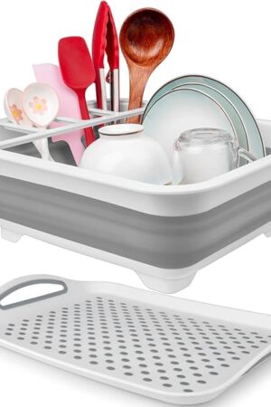 Collapsible Dish Drying Rack Portable Dish Drainers for Kitchen Counter with Drainboard, Kitchen Sink Organizer Basket RV Accessories Camper Storage and Organization Dish Rack Over Sink Drying Rack