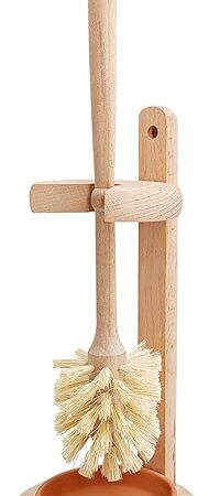 Wood Toilet Brush and Holder Set, Beechwood Toilet Bowl Cleaner Brush for Bathroom, Sisal Bristles Toilet Scrubber with Stand