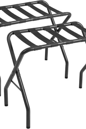 AMHANCIBLE Luggage Rack, Foldable Suitcase Stands Set of 2, Metal Luggage Holder for Guest Room, Bedroom, Hotel, Holds up to 110 lb, Easy Assemble, Black HLR01BK