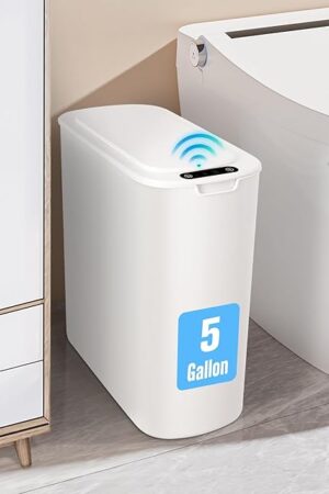 Cesun 5 Gallon Automatic Bathroom Trash Can, Touchless Motion Sensor Garbage Can with Lid, Smart Plastic Slim Wastebasket for Bathroom, Office, rv, Bedroom, Living Room, White