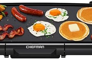 Chefman XL Electric Griddle with Removable Temperature Control, Immersible Flat Top Grill, Burger, Eggs, Pancake Griddle, Nonstick Extra Large Cooking Surface, Slide Out Drip Tray, 10 x 20 Inch