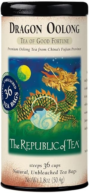 The Republic of Tea - Dragon Oolong Tea Tin, 36 Tea Bags, Naturally Caffeinated