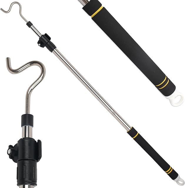 Clothes Hook Pole Heavy Duty, 36" to 65" Long Research Pole with Hook Sponge Long Handle Telescoping Pole Stainless Steel Tube S Hook Closet for Reaching Extending Rod Hang High Area Top