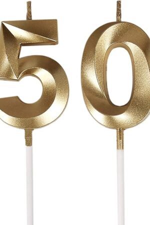 50th Birthday Candles,Gold Number 50 Cake Topper for Birthday Decorations Party Decoration