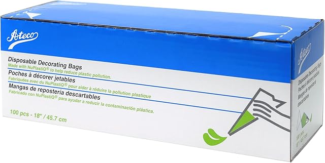Ateco 4418 Plastic Disposable Piping and Cake Decorating Bags with NuPlastiQ, Pack of 100, Clear