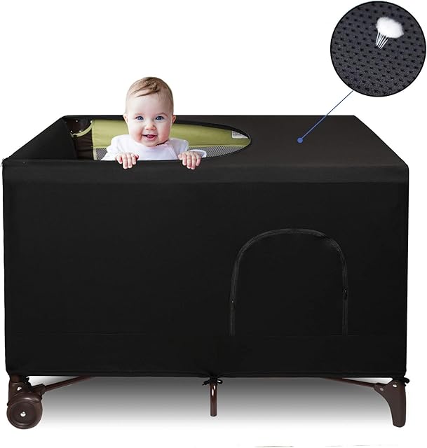 Dofilachy Blackout Cover for Pack N Play - Crib Blackout Cover Tent - Canopy Cover - Breathable Travel Crib Tent - Portable Stretchy Blackout Tent (Black)