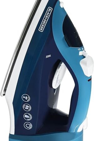 BLACK+DECKER Steam Iron for Clothes with Retractable Cord, Vertical Steaming, Anti-Drip Design, Spray Mist and Auto Clean Button, 1200W