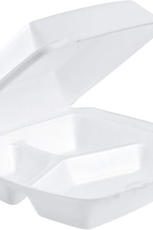 DART 85HT3R Med Perforated 3 Comp Foam Hinged Container, 8.5 Inches (Case of 200), original version,White