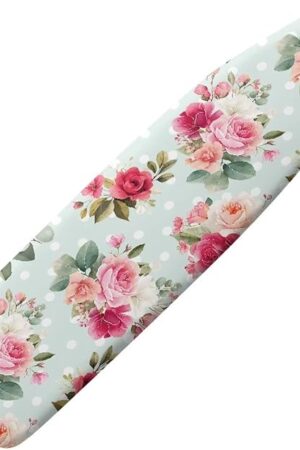 Cozeyat Pink Floral Ironing Board Cover Standard Size 15x54 Inch with Elastic Edges Non Stick Scorch and Stain Resistant 3 Hook and Loop Fastener Strap