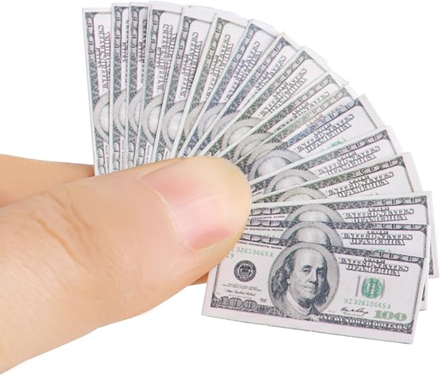 The FOIMAS 180pcs 1:12 Miniature Scene Dollars Fake Bills for Dollhouse Scene Model Craft Supply