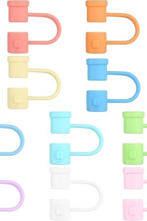 10 Pieces Silicone Straw Cover Set Reusable Drinking Straw Toppers Compatible with 6-8mm Straws 10 Colors Available Perfect for Traveling, Picnicking, Fitness, Party Decoration and Protection