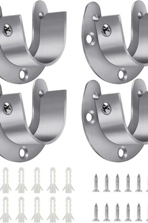4 Packs Stainless Steel Wardrobe Bracket U-Shaped Rod Socket Flange 1-1/4" Diameter Heavy Duty Closet Rod Brackets End Supports for Closet Rod with Screws (Silver)