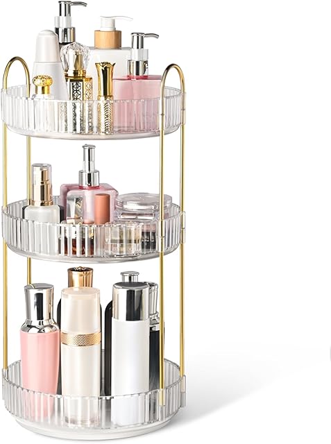 Brothersbox Rotating Makeup Organizer for Vanity, 3 Tier Perfume Organizers Skincare Organizers and Storage for Bathroom Countertop, Spinning Cosmetic Organizer for Bedroom Dresser Counter, Clear