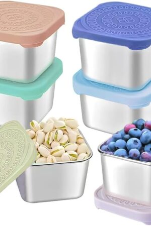 6Pack 6oz Stainless Steel Snack Containers for Kids, Easy Open Leak Proof Metal Toddler Snack Containers with Silicone Lids, Stackable Metal Toddler Lunch Box for School-U.S.Design Patent
