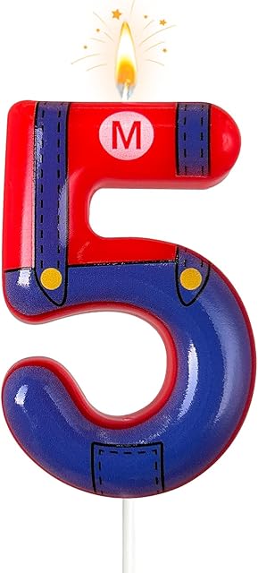 Boys and Girls Red and Blue Digital Birthday Candles, Birthday Cake Party Decorations, Cartoon Game Theme Party Decorations, Children's Party Supplies(5)