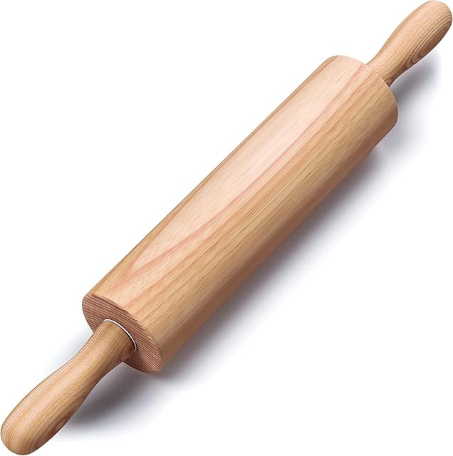 All-Purpose 17.6 Inch Beech Wood Non-Stick Rolling Pin - For Baking, Pizza, Pasta, Pie, Cookies, Pastry.