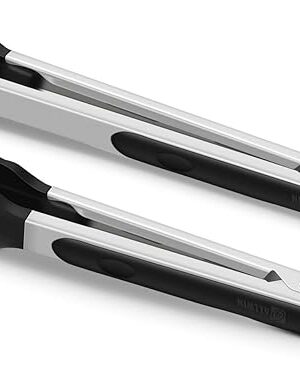 2 Pack Black Kitchen Tongs, Premium Silicone BPA Free Non-Stick Stainless Steel BBQ Cooking Grilling Locking Food Tongs, 9-Inch & 12-Inch
