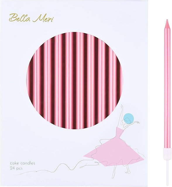 Bella Meri Pink Long Thin Metallic Birthday Candles, Cake Candles, Birthday Parties, Wedding Decorations, Party Candles