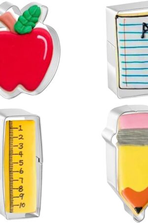 Cookie Cutters 4 PCS, for Back to School and Teacher Appreciation, Apple, Pencil, Paper, Ruler