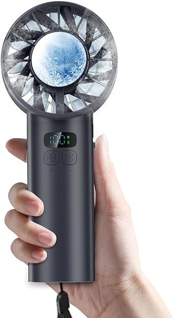 2025 Portable Handheld Ice Fan, Turbo Cooling Fans, 5200mAh, 100 Gear Hurricane Wind, ANC Silent Motor, Digital Display, USB C Rechargeable, Mini Icy Personal Electric Fan for Outdoor & Indoor (Black)