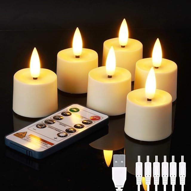BEICHI Rechargeable Candles, Tea Lights Candles Battery Operated with Remote, Flameless Votive Candles with 2/4/6/8h Timer Flickering for Home Decor- Dia 1.5" x H 2.3"- 6 Pack