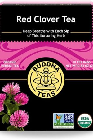 Buddha Teas Organic Red Clover Tea - 18 Bleach Free Tea Bags | Caffeine Free | Kosher | GMO-Free