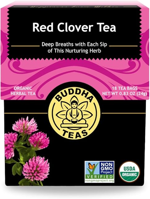Buddha Teas Organic Red Clover Tea - 18 Bleach Free Tea Bags | Caffeine Free | Kosher | GMO-Free