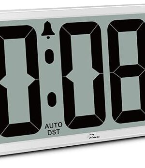 WallarGe 14.5'' Large Digital Wall Clock Battery Operated with Jumbo Numbers, Temperature and Date - Easy to Read and Set, Auto DST