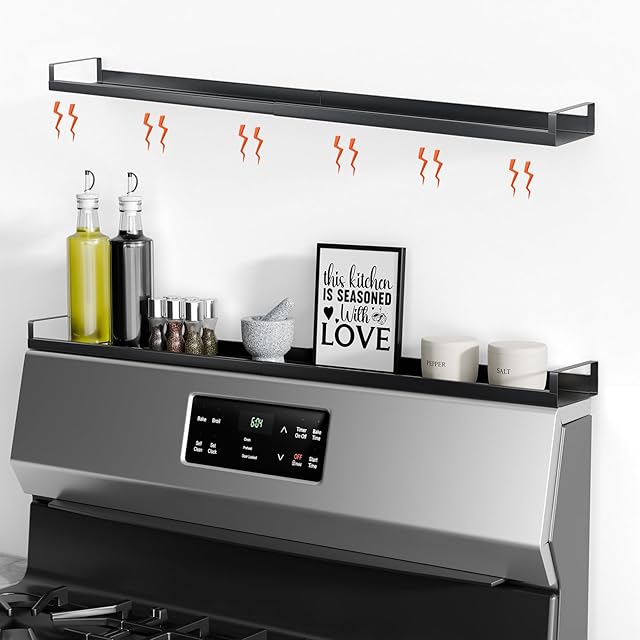 Bumusty 4X Strong Magnetic Shelf for Stove Top, 30" Adjustable Oven Shelf Spice Rack Over the Stove, Seasoning Organizer Kitchen Shelves, Matte Black