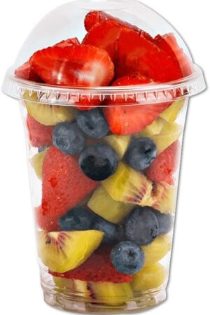 12 oz Clear Plastic Cups with Dome Lids No Hole - (30 Sets) PET Disposable Dessert Cup, Parfait cup for Ice Cream, Iced Cold Coffee Drinks, Cupcake. Fruit Cups for Kids bday Party with Nice Sealing