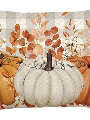 AVOIN colorlife Pumpkin Buffalo Plaid Orange Fall Throw Pillow Cover, 12x20 Inch Seasonal Autumn Thanksgiving Harvest Decoration for Home Sofa Couch