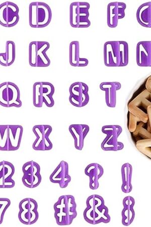 BlingKingdom 40pcs Alphabet Cookie Cutters Set Purple Plastic Letter Icing Cake Decorating Fondant Number Cutters Mould Tools for Sugarcraft Biscuit Pastry Plunger Baking