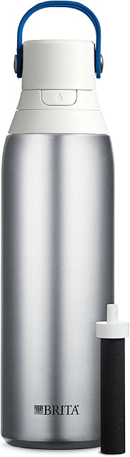 Brita Insulated Filtered Water Bottle with Straw, 20 Ounce | Reusable | Stainless Steel Metal | For Men and Women | Christmas Gift | Stocking Stuffer