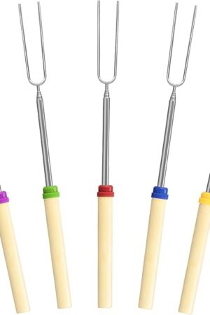 5/8/12/24 Pack Marshmallow Roasting Sticks Set, Extendable 32in Long Metal Barbecue Skewers with Wooden Handle, for Marshmallow, Hot Dogs, Camping, BBQ, Grill(5 Pack)