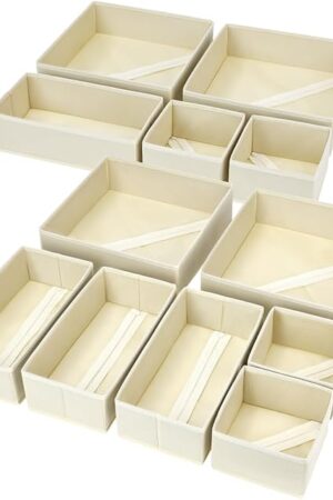 DIMJ Fabric Drawer Organizer Dresser Organizer Beige for Nursery Baby Clothes Underwears Sock