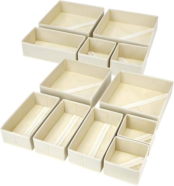DIMJ Fabric Drawer Organizer Dresser Organizer Beige for Nursery Baby Clothes Underwears Sock