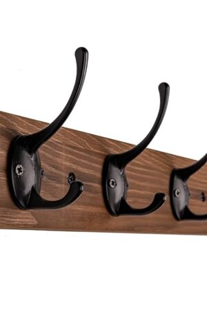 Wooden Wall Mounted Coat Hooks, Brown, 4 Hooks