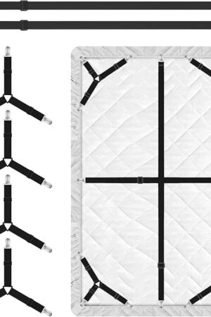 Bed Sheet Holder Straps, 4+2 Pcs Adjustable Mattress Sheet Clips, Bed Sheet Fasteners Elastic Sheet Suspenders to Keep Bed Sheet in Place for Different Beds (Black)
