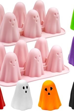 3D Ghost Silicone Molds 2 Packs, Halloween Silicone Baking Molds Ghost Chocolate Candy Mold for Halloween Party Favors Jelly Pudding Fondant Muffin Gummy Soap Candle Ice Cubes Crayon DIY Resin Crafts