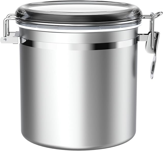 ENLOY 165oz Stainless Steel Airtight Canister for Kitchen, Large Flour Coffee Bean Tea Cereal Sugar Cookie Metal Food Storage Canisters with Clear Lid and Sturdy Locking Clamp