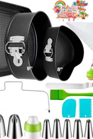 zhonglinhua99pcs Cake Pan Set with Removable Base, Cake Decorating Supplies with 3 Nonstick Bakeware Springform Pans (8" 9" 10"), Numbered Icing Piping Tips and Other Baking Supplies for Cheesecake