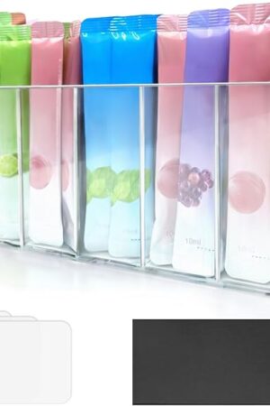 Drink Packet Organizer with Removable Divider & 6 Compartment, Mounted Water Packet Organizer with Soft Magnetic and Adhesive Sticker, Water Flavor Packet Storage for Kitchen Pantry Cabinet Fridge